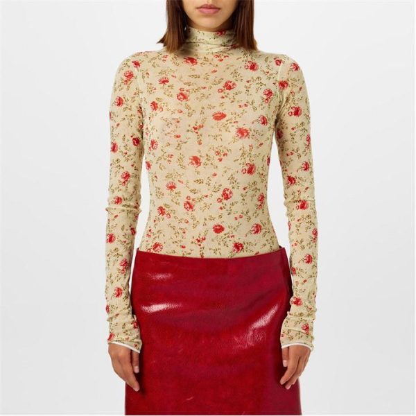 PRADA Floral Mesh Bodysuit - Cream
