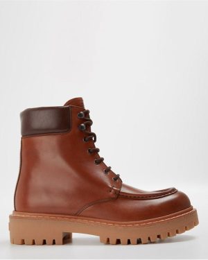 PRADA Leather Lace-Up Boots - Brown