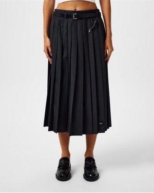 PRADA Safety Pin Pleated Midi Skirt - Grey
