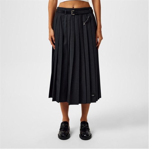 PRADA Safety Pin Pleated Midi Skirt - Grey
