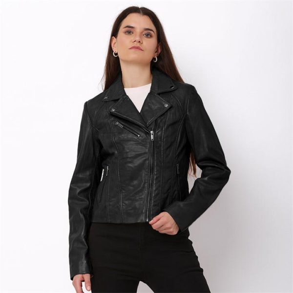PRIMEHIDE Leather Yvonne Womens Biker Style Leather Jacket Yvonne - Black