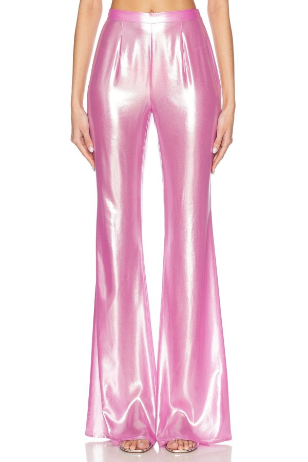 PRISCAVera Fitted Flared Pant in Metallic Pink - Pink. Size M (also in S, XS).