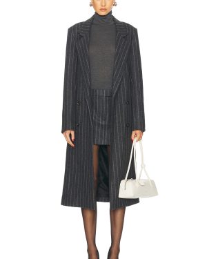PRISCAVera Oversized Tailored Coat in Chalk Pinstripe - Charcoal. Size L (also in ).