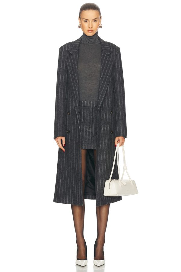 PRISCAVera Oversized Tailored Coat in Chalk Pinstripe - Charcoal. Size L (also in ).
