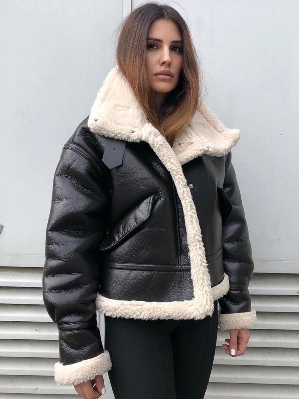 PU Leather Moto Jacket For Women Oversized Winter Outerwear 2025