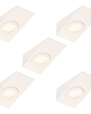 Pack of 5 Bala Kitchen 1.5 Watt LED Wedge Shaped Downlighter with Frosted Shade - White