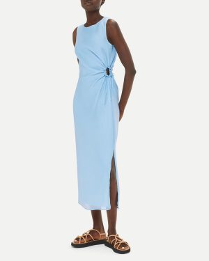 Pale Blue Textured Cut Out Midi Dress