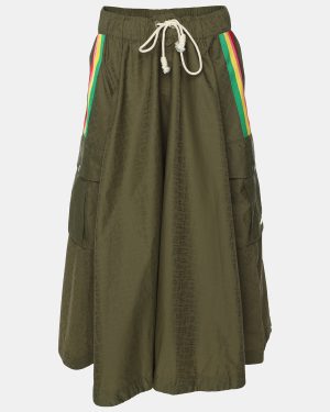 Palm Angels Green Nylon Striped Cargo Midi Skirt L