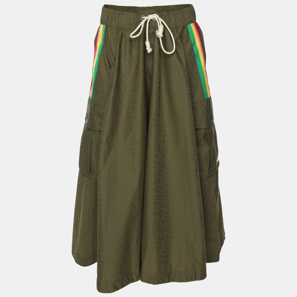 Palm Angels Green Nylon Striped Cargo Midi Skirt L