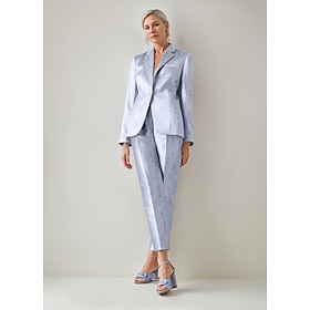 Pantsuit Mother of the Bride Elegant Vintage Simple Floral Print Blazer Notched Lapel Floor Length Satin Long Sleeve with Buttons 2025