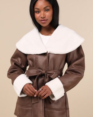 Paris Brown and White Oversized Shearling Jacket