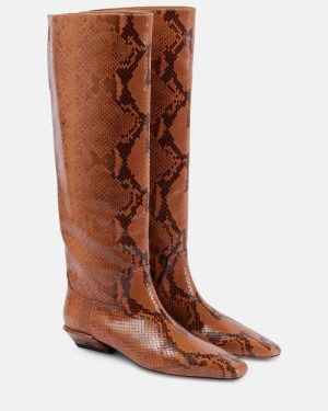 Paris Texas Bettina snake-effect leather knee-high boots