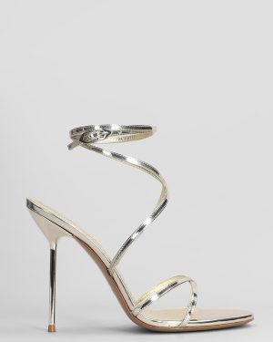 Paris Texas Liz Lace Up Sandals In Platinum Leather