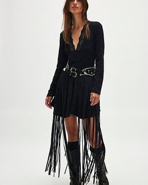 Paris Texas Maxi Skirt Belt by Understated Leather at Free People in Black, Size: Small