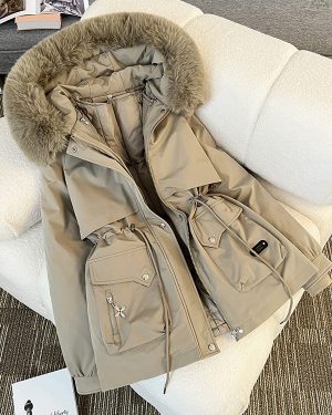 Parka High Collar Zipper Chic Pockets Daily Casual Winter Jacket For Women