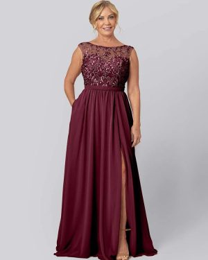 Party Dress For Mother Of The Bride Illusion Neckline Sleeveless Ball Gown Cut Out Guest Dresses For Wedding