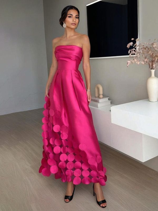 Party Dress In Rose Cut Out Strapless A-line Semi Formal Long Dress For Women 2025