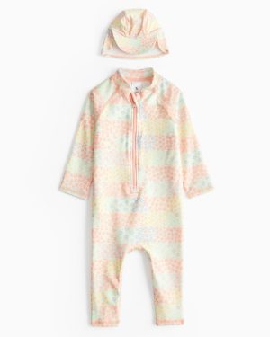 Pastel Floral Printed Sunsafe Swimsuit & Keppi Hat (9-12 Months) - Tu by Sainsbury's