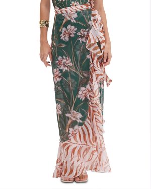 PatBO Dark Green Botanic Retro Wrap Skirt