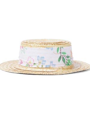 Patachou Floral cotton-trimmed straw sun hat