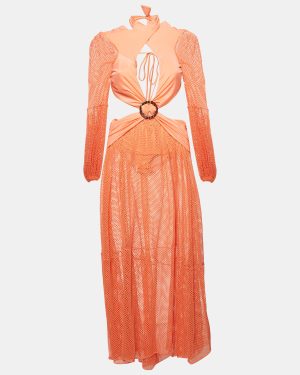 Patbo Coral Pink Mesh and Jersey Cut-Out Sheer Beach Dress L