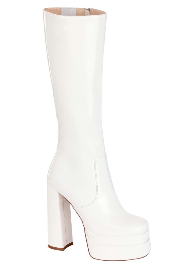 Patent White Platform Adult Gogo Boots