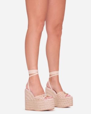 Patrick Lace Up Starfish Detail Wedge Heel In Nude Faux Suede, Women's Size UK 5