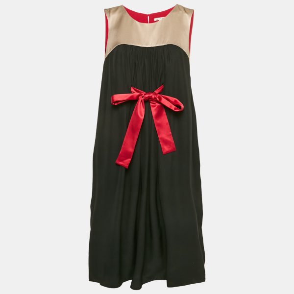 Paule Ka Black Gathered Silk Mini Sleeveless Shift Dress S