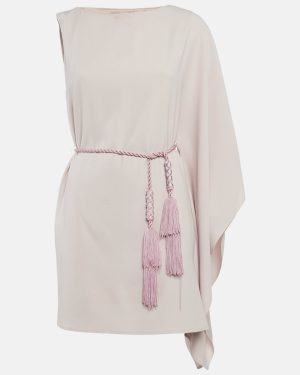 Paule Ka Pink Sateen Asymmetric Sleeve Mini Dress M