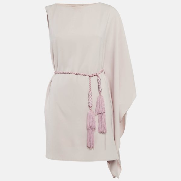 Paule Ka Pink Sateen Asymmetric Sleeve Mini Dress M