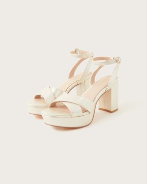Pearlised Platform Heeled Sandals Ivory