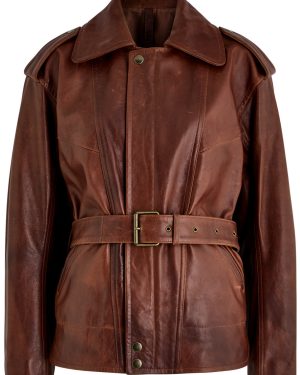 Petar Petrov Superbad Distressed Belted Leather Jacket - Dark Brown - M (UK12 / M)