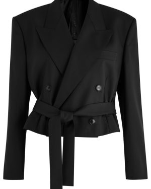 Petar Petrov The Everyman Cropped Belted Wool Blazer - Black - 36 (UK8 / S)