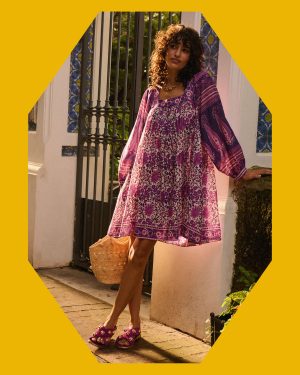 Petite Mendigote Rabea Floral Swing Mini Dress Purple