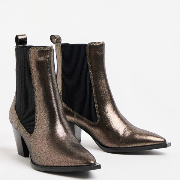 Pewter Elastic Western Heeled Boots
