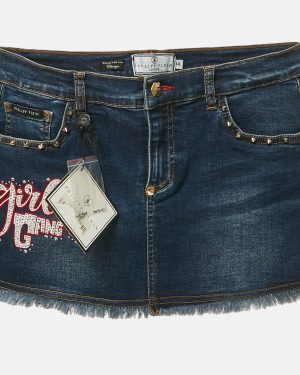 Philipp Plein Blue Studded Denim Raw Edge Skirt 14 Yrs