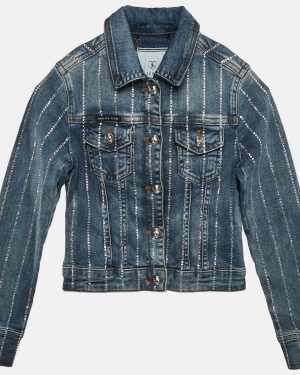 Philipp Plein Junior Blue Studded Denim Button Front Shelly Jacket 6 Yrs