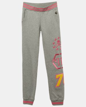 Philipp Plein Junior Grey Embroidered Cotton Knit Joggers 8 Yrs