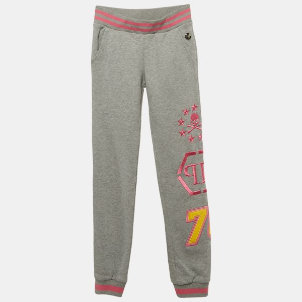 Philipp Plein Junior Grey Embroidered Cotton Knit Joggers 8 Yrs