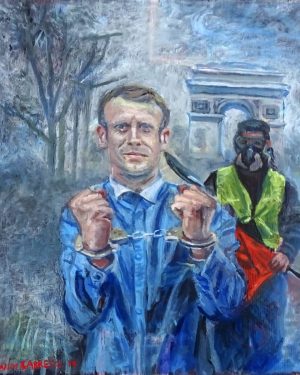 Photorealistic Portrait Oil Painting By Wim Carrette, 30 X 35Cm, Victory Of The -Gilets Jaunes-