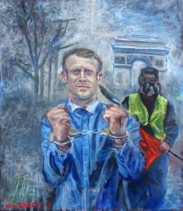 Photorealistic Portrait Oil Painting By Wim Carrette, 30 X 35Cm, Victory Of The -Gilets Jaunes-