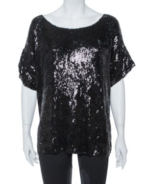 Pierre Balmain Black Sequin Embellished Oversized Knit Top M