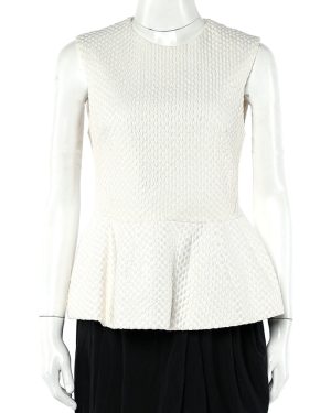 Pierre Balmain Cream Embroidered Cotton Peplum Top M