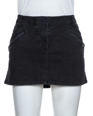 Pierre Balmain Dark Grey Washed Denim Mini Skirt M