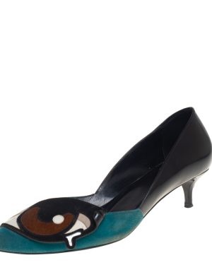 Pierre Hardy Multicolor Leather and Suede Oh Roy Eye Kitten Heel Pumps Size 38