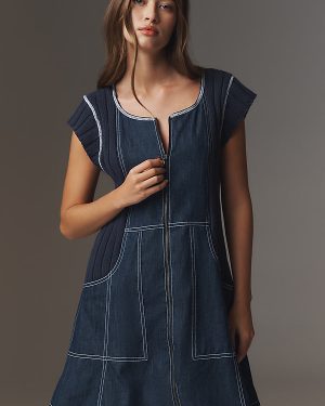 Pilcro Cap-Sleeve Denim Swing Mini Dress