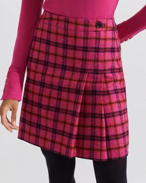 Pink Checked Leah Wool Pleated Mini Skirt