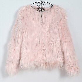 Pink Faux Fur Wraps Women's Wrap Winter Shrug Keep Warm Coats / Jackets Long Sleeve Faux Fur Fall Wedding Guest Wraps With Pure Color For Party Wedding