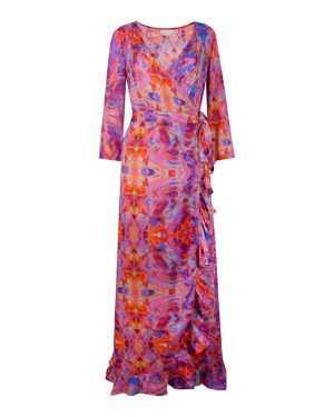 Pink Fire Maxi Ruffle Wrap Dress