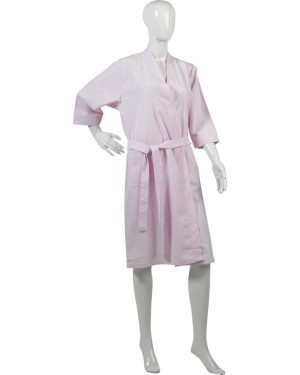 (Pink, Large - UK 16/18) Slenderella Ladies Lightweight Cotton Striped Wrap Dressing Gown